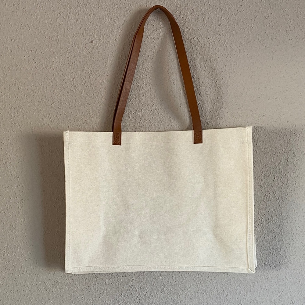 Francesca's Collections White Tote with Brown Straps - Picture 3 of 6